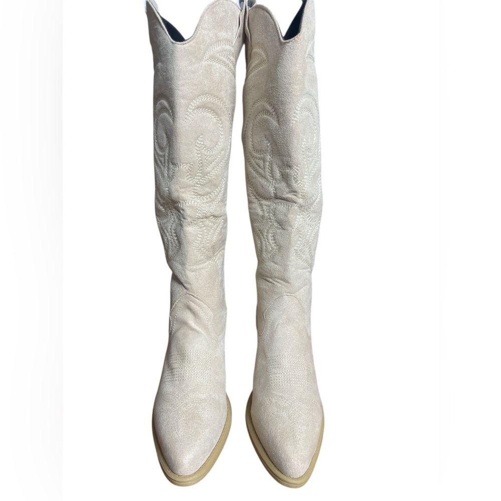 Beige Western Cowgirl Boots Women US 10 EU 41 Knee High Pointed Toe NWT - Picture 4 of 5